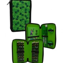 Minecraft dubbelt pennfodral med innehåll